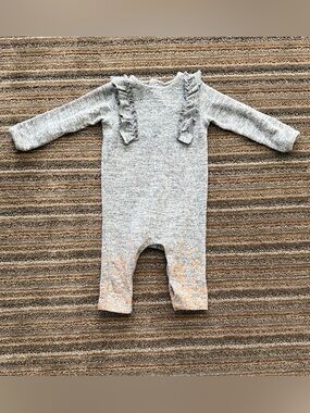 Andy & Evan Gray Knit Romper with Peach Dot Accent